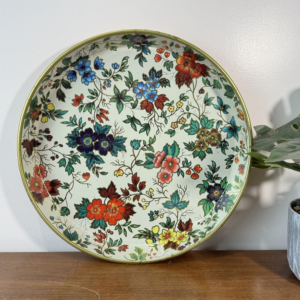 Vintage Daher Decorated Ware Floral Tin Tray Made in England 12" Round